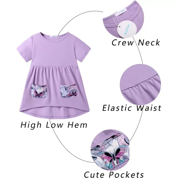 Arshiner Toddler Girls Outfits Floral Hi-Lo Tops+pants Sets Short SLeeve 2pcs Pants Sets with Pockets