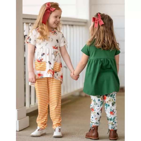 Arshiner Toddler Girls Outfits Floral Hi-Lo Tops+pants Sets Short SLeeve 2pcs Pants Sets with Pockets