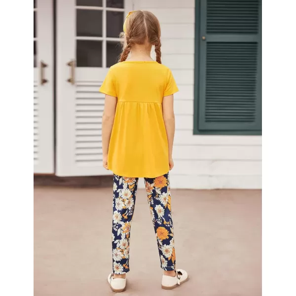 Arshiner Toddler Girls Outfits Floral Hi-Lo Tops+pants Sets Short SLeeve 2pcs Pants Sets with Pockets