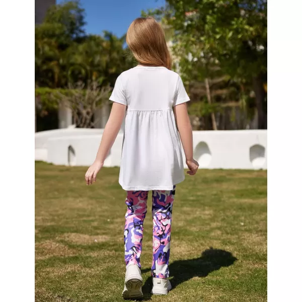 Arshiner Toddler Girls Outfits Floral Hi-Lo Tops+pants Sets Short SLeeve 2pcs Pants Sets with Pockets