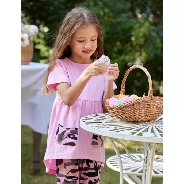 Arshiner Toddler Girls Outfits Floral Hi-Lo Tops+pants Sets Short SLeeve 2pcs Pants Sets with Pockets