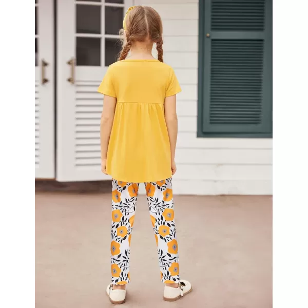 Arshiner Toddler Girls Outfits Floral Hi-Lo Tops+pants Sets Short SLeeve 2pcs Pants Sets with Pockets
