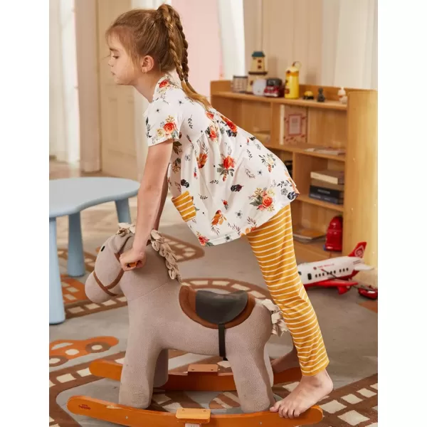 Arshiner Toddler Girls Outfits Floral Hi-Lo Tops+pants Sets Short SLeeve 2pcs Pants Sets with Pockets