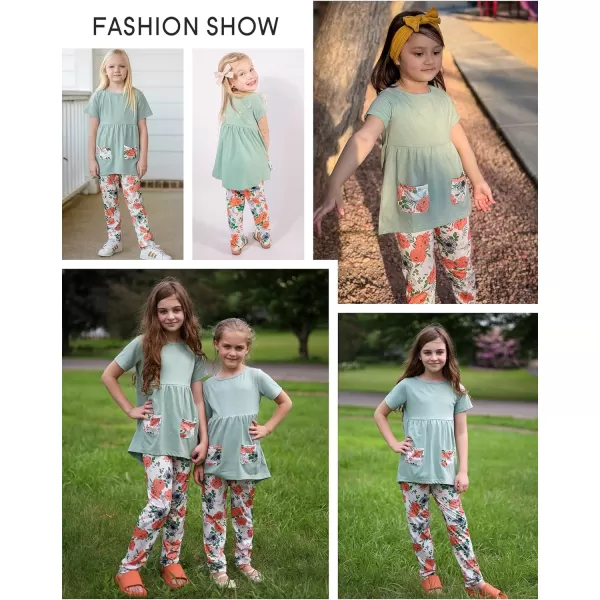 Arshiner Toddler Girls Outfits Floral Hi-Lo Tops+pants Sets Short SLeeve 2pcs Pants Sets with Pockets