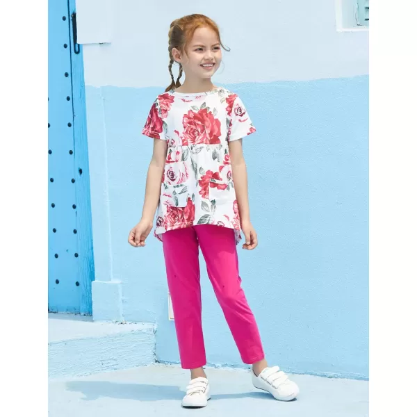 Arshiner Toddler Girls Outfits Floral Hi-Lo Tops+pants Sets Short SLeeve 2pcs Pants Sets with Pockets