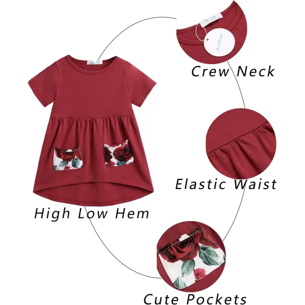 Arshiner Toddler Girls Outfits Floral Hi-Lo Tops+pants Sets Short SLeeve 2pcs Pants Sets with Pockets
