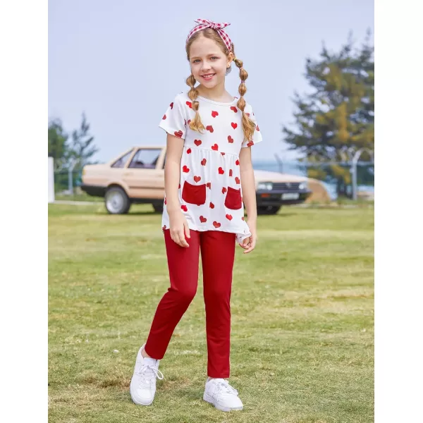 Arshiner Toddler Girls Outfits Floral Hi-Lo Tops+pants Sets Short SLeeve 2pcs Pants Sets with Pockets