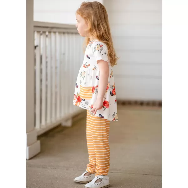 Arshiner Toddler Girls Outfits Floral Hi-Lo Tops+pants Sets Short SLeeve 2pcs Pants Sets with Pockets