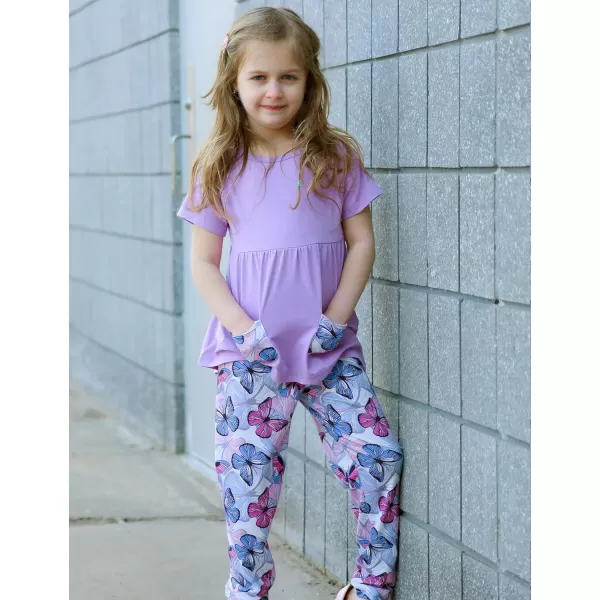 Arshiner Toddler Girls Outfits Floral Hi-Lo Tops+pants Sets Short SLeeve 2pcs Pants Sets with Pockets