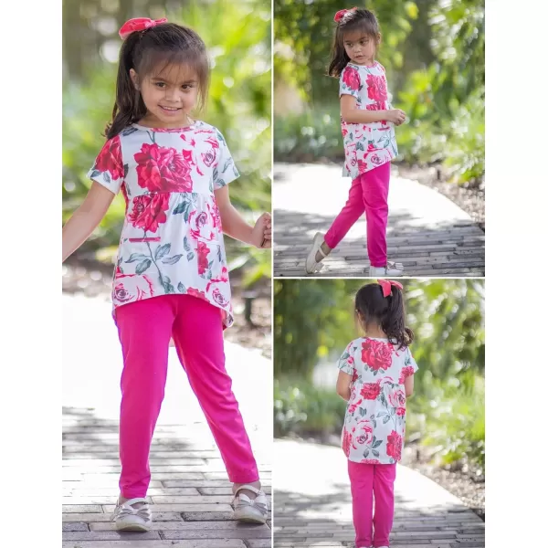 Arshiner Toddler Girls Outfits Floral Hi-Lo Tops+pants Sets Short SLeeve 2pcs Pants Sets with Pockets