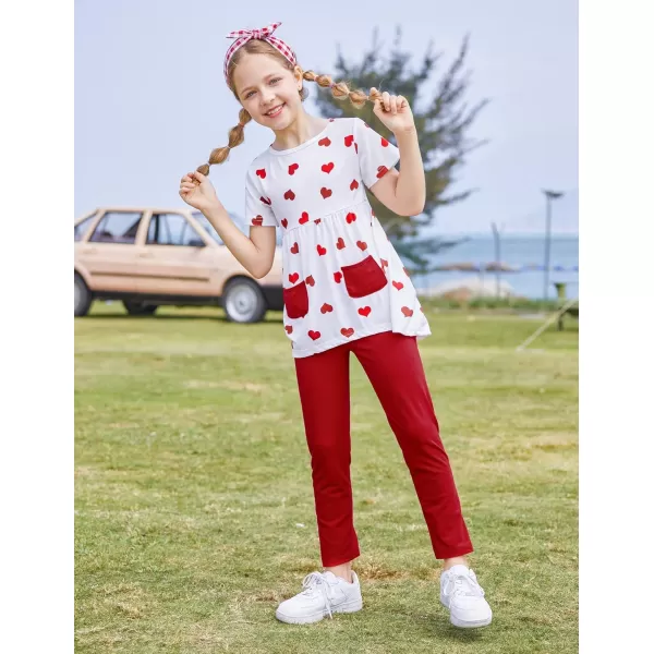 Arshiner Toddler Girls Outfits Floral Hi-Lo Tops+pants Sets Short SLeeve 2pcs Pants Sets with Pockets