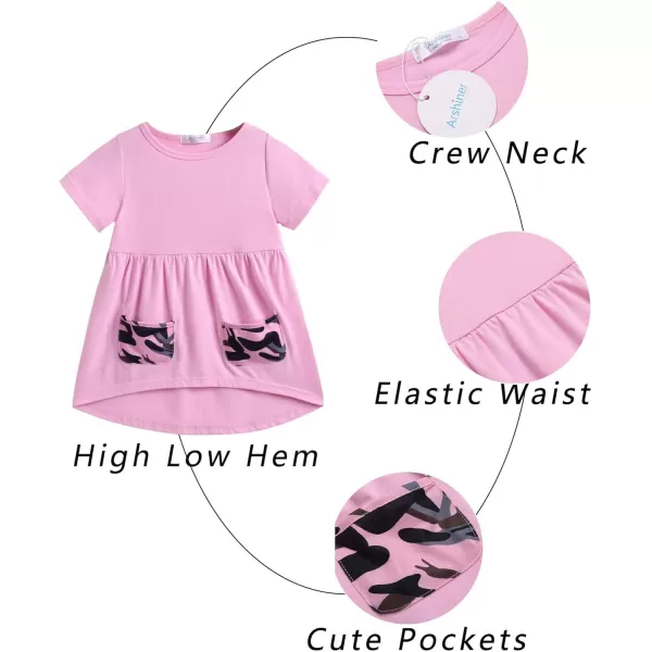 Arshiner Toddler Girls Outfits Floral Hi-Lo Tops+pants Sets Short SLeeve 2pcs Pants Sets with Pockets