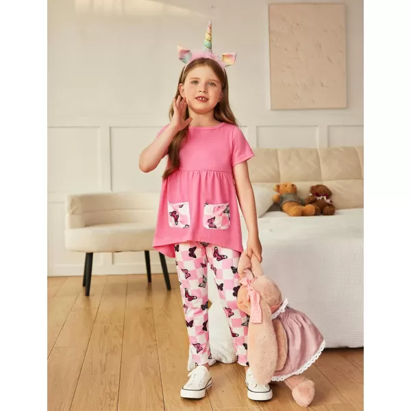 Arshiner Toddler Girls Outfits Floral Hi-Lo Tops+pants Sets Short SLeeve 2pcs Pants Sets with Pockets
