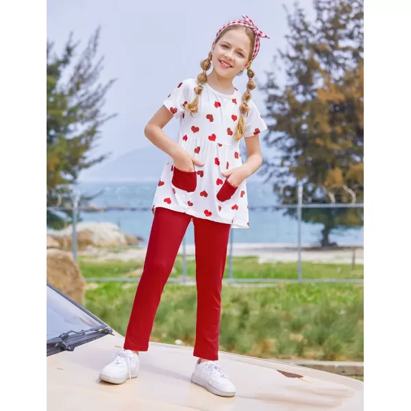 Arshiner Toddler Girls Outfits Floral Hi-Lo Tops+pants Sets Short SLeeve 2pcs Pants Sets with Pockets