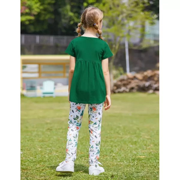 Arshiner Toddler Girls Outfits Floral Hi-Lo Tops+pants Sets Short SLeeve 2pcs Pants Sets with Pockets
