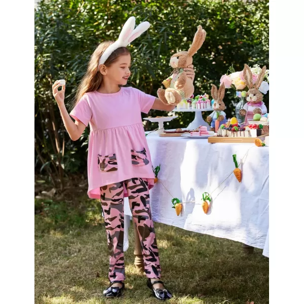 Arshiner Toddler Girls Outfits Floral Hi-Lo Tops+pants Sets Short SLeeve 2pcs Pants Sets with Pockets