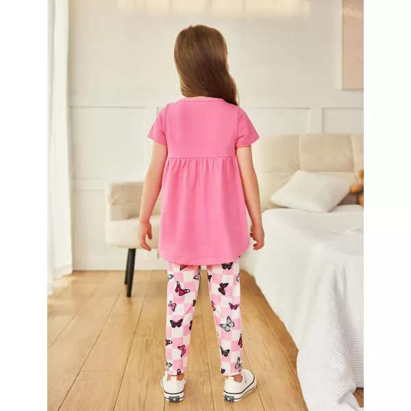 Arshiner Toddler Girls Outfits Floral Hi-Lo Tops+pants Sets Short SLeeve 2pcs Pants Sets with Pockets