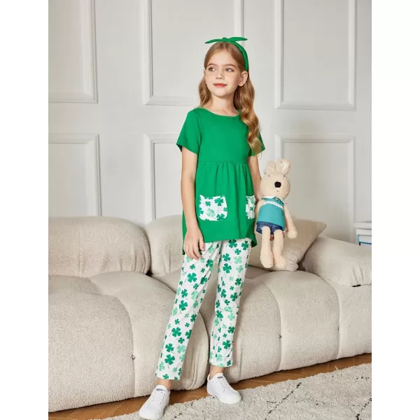 Arshiner Toddler Girls Outfits Floral Hi-Lo Tops+pants Sets Short SLeeve 2pcs Pants Sets with Pockets