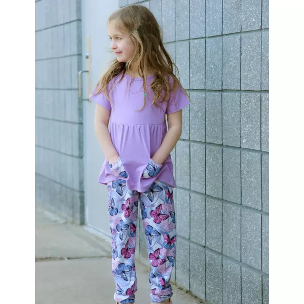 Arshiner Toddler Girls Outfits Floral Hi-Lo Tops+pants Sets Short SLeeve 2pcs Pants Sets with Pockets