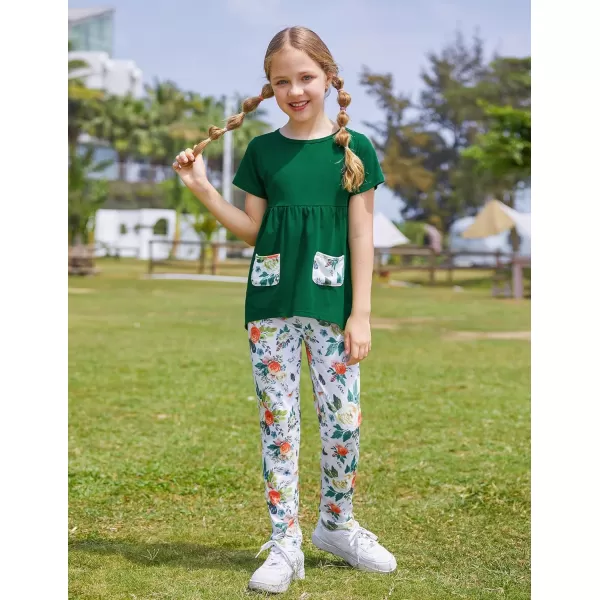 Arshiner Toddler Girls Outfits Floral Hi-Lo Tops+pants Sets Short SLeeve 2pcs Pants Sets with Pockets