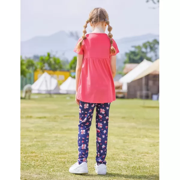 Arshiner Toddler Girls Outfits Floral Hi-Lo Tops+pants Sets Short SLeeve 2pcs Pants Sets with Pockets
