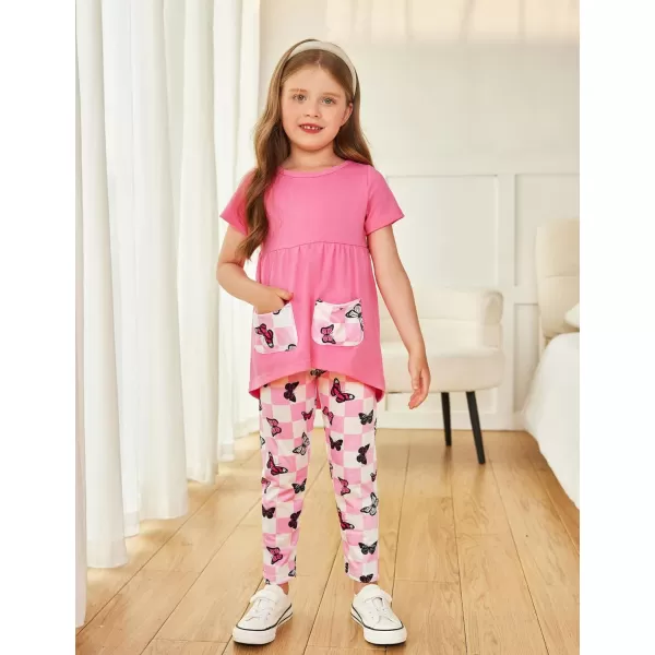 Arshiner Toddler Girls Outfits Floral Hi-Lo Tops+pants Sets Short SLeeve 2pcs Pants Sets with Pockets