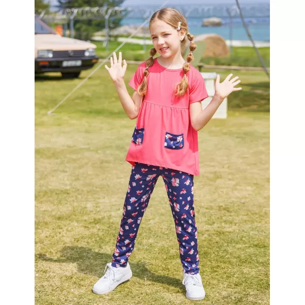 Arshiner Toddler Girls Outfits Floral Hi-Lo Tops+pants Sets Short SLeeve 2pcs Pants Sets with Pockets