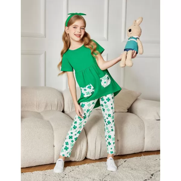 Arshiner Toddler Girls Outfits Floral Hi-Lo Tops+pants Sets Short SLeeve 2pcs Pants Sets with Pockets