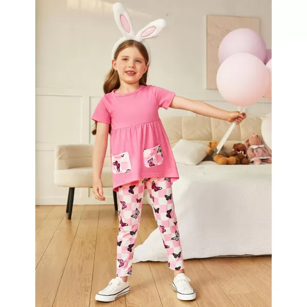 Arshiner Toddler Girls Outfits Floral Hi-Lo Tops+pants Sets Short SLeeve 2pcs Pants Sets with Pockets