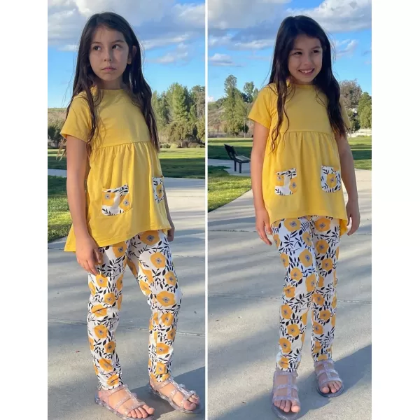 Arshiner Toddler Girls Outfits Floral Hi-Lo Tops+pants Sets Short SLeeve 2pcs Pants Sets with Pockets