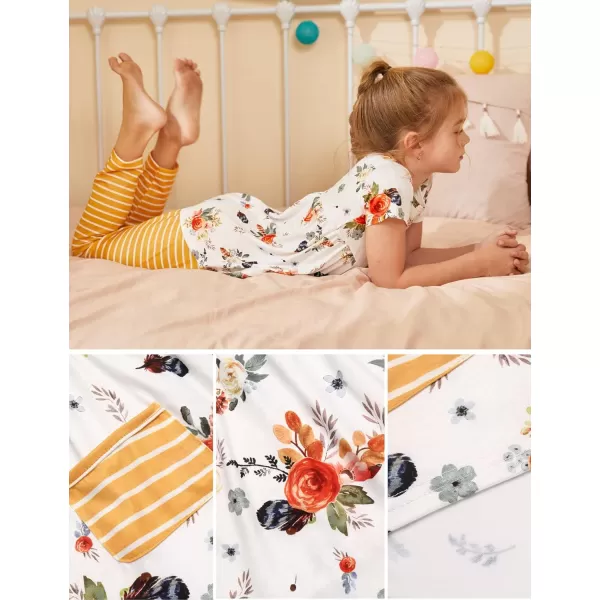 Arshiner Toddler Girls Outfits Floral Hi-Lo Tops+pants Sets Short SLeeve 2pcs Pants Sets with Pockets