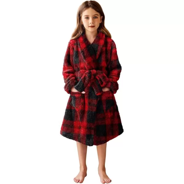 Arshiner Boys Girls Flannel Bathrobes Soft Fuzzy Hooded Robe Sleepwear with Belt for Kids