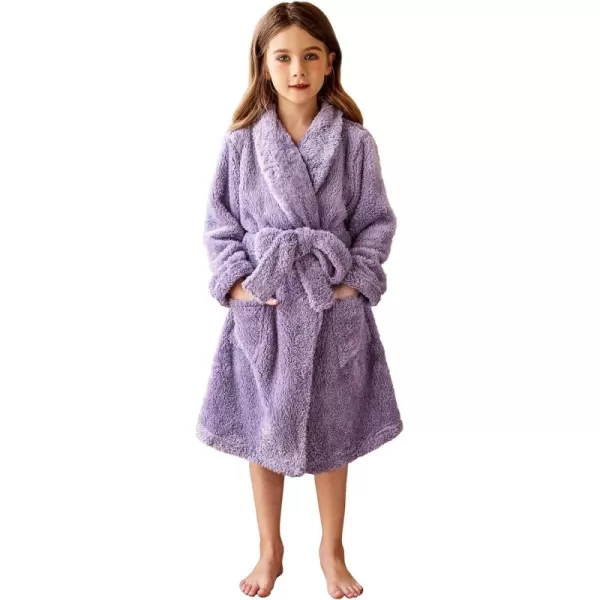 Arshiner Boys Girls Flannel Bathrobes Soft Fuzzy Hooded Robe Sleepwear with Belt for Kids