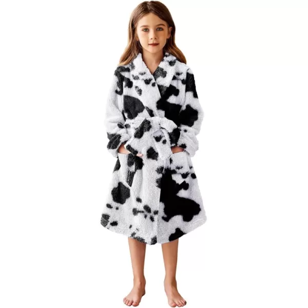 Arshiner Boys Girls Flannel Bathrobes Soft Fuzzy Hooded Robe Sleepwear with Belt for Kids