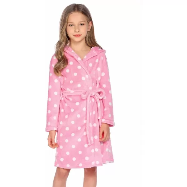 Arshiner Boys Girls Flannel Bathrobes Soft Fuzzy Hooded Robe Sleepwear with Belt for Kids