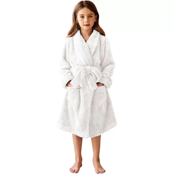 Arshiner Boys Girls Flannel Bathrobes Soft Fuzzy Hooded Robe Sleepwear with Belt for Kids