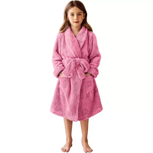 Arshiner Boys Girls Flannel Bathrobes Soft Fuzzy Hooded Robe Sleepwear with Belt for Kids