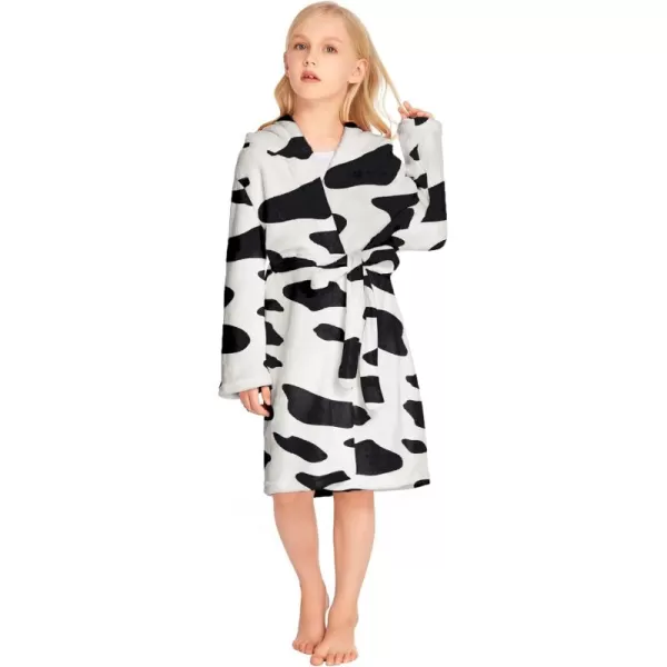 Arshiner Boys Girls Flannel Bathrobes Soft Fuzzy Hooded Robe Sleepwear with Belt for Kids