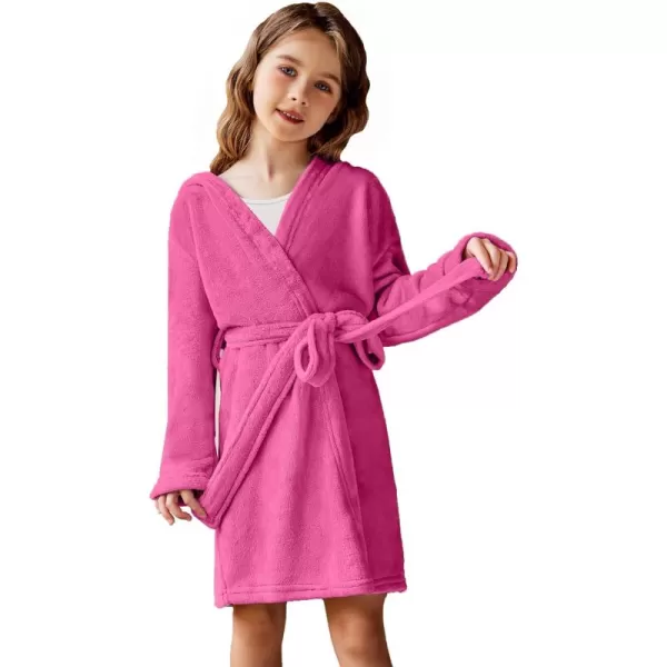 Arshiner Boys Girls Flannel Bathrobes Soft Fuzzy Hooded Robe Sleepwear with Belt for Kids