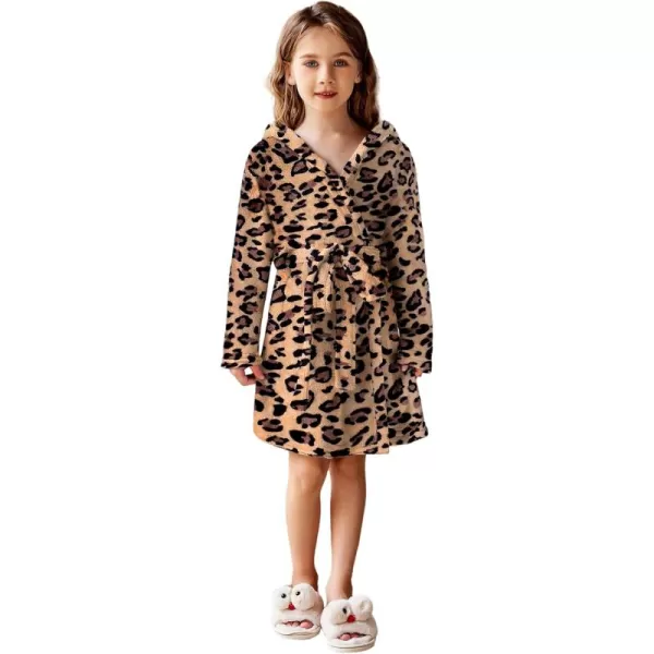 Arshiner Boys Girls Flannel Bathrobes Soft Fuzzy Hooded Robe Sleepwear with Belt for Kids