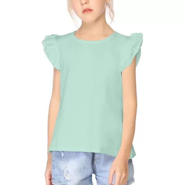 Arshiner Girls Basic Ruffle Sleeve Cute T-Shirt Stretchy Tunic Tank Tops School Blouse