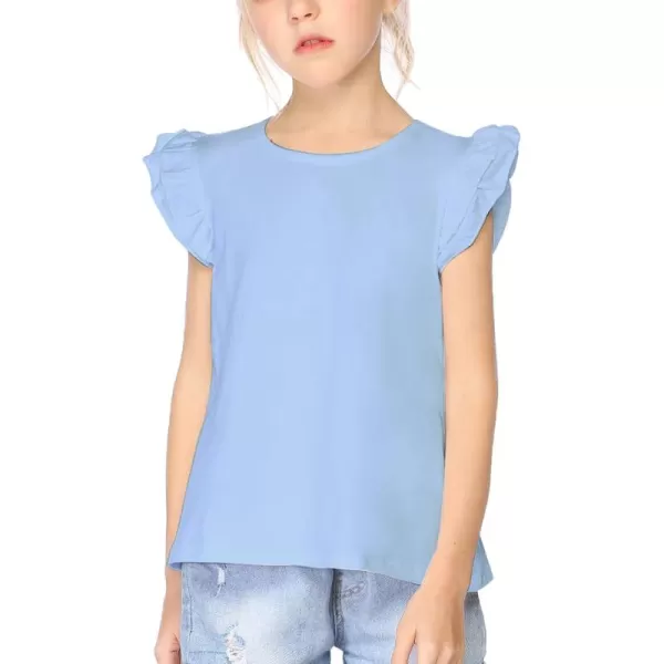 Arshiner Girls Basic Ruffle Sleeve Cute T-Shirt Stretchy Tunic Tank Tops School Blouse