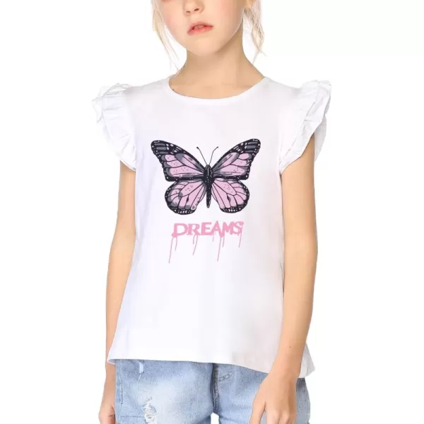 Arshiner Girls Basic Ruffle Sleeve Cute T-Shirt Stretchy Tunic Tank Tops School Blouse