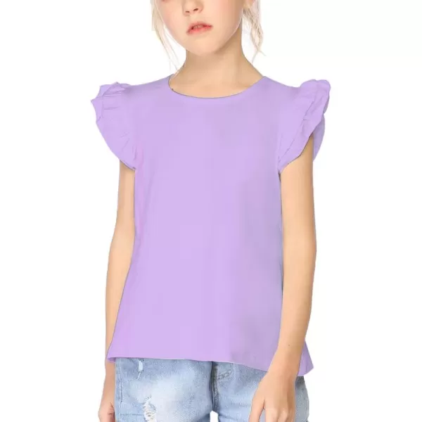Arshiner Girls Basic Ruffle Sleeve Cute T-Shirt Stretchy Tunic Tank Tops School Blouse