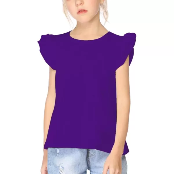 Arshiner Girls Basic Ruffle Sleeve Cute T-Shirt Stretchy Tunic Tank Tops School Blouse
