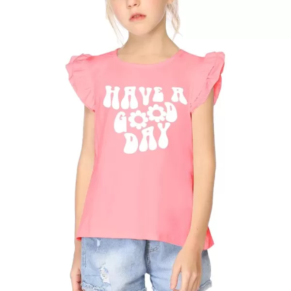 Arshiner Girls Basic Ruffle Sleeve Cute T-Shirt Stretchy Tunic Tank Tops School Blouse