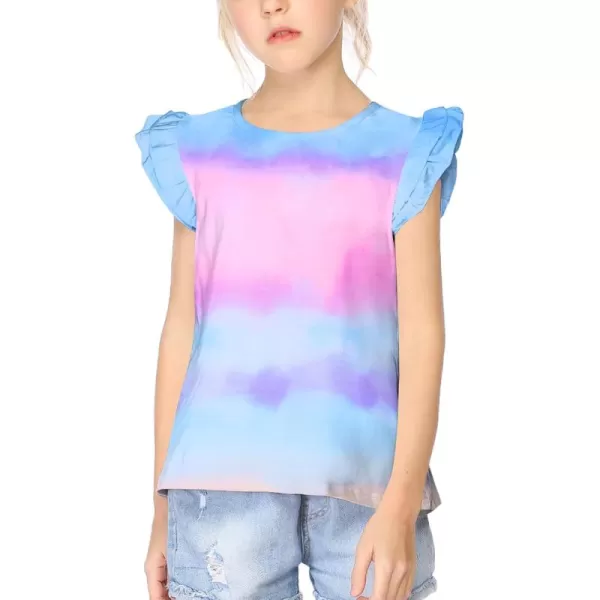Arshiner Girls Basic Ruffle Sleeve Cute T-Shirt Stretchy Tunic Tank Tops School Blouse