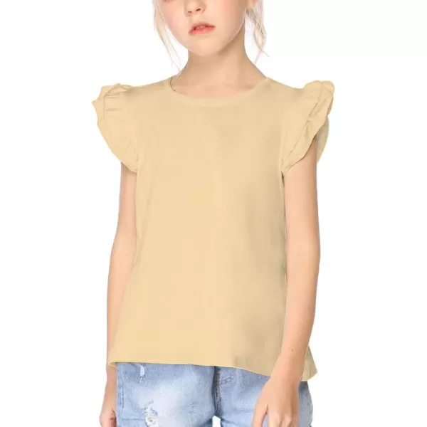 Arshiner Girls Basic Ruffle Sleeve Cute T-Shirt Stretchy Tunic Tank Tops School Blouse