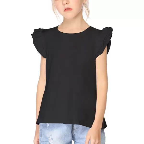 Arshiner Girls Basic Ruffle Sleeve Cute T-Shirt Stretchy Tunic Tank Tops School Blouse