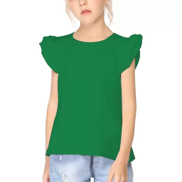 Arshiner Girls Basic Ruffle Sleeve Cute T-Shirt Stretchy Tunic Tank Tops School Blouse